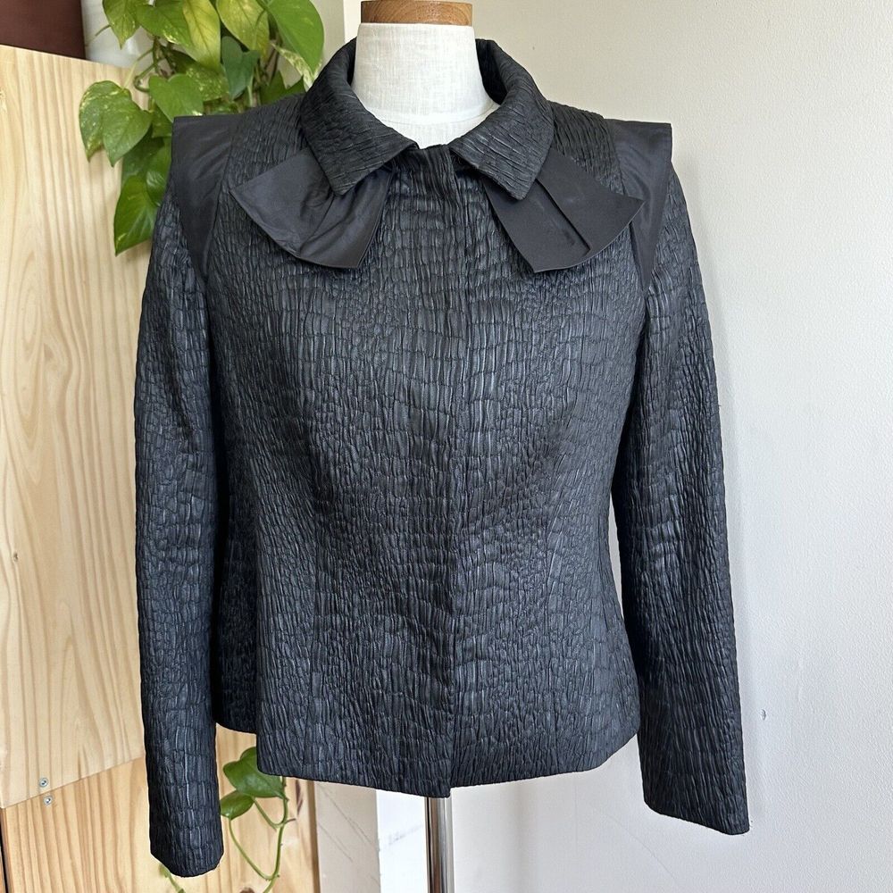 Algo Switzerland Jacket Crinkled Textured Crepe‎ EU40 US8 Black Bow Witchy Punk